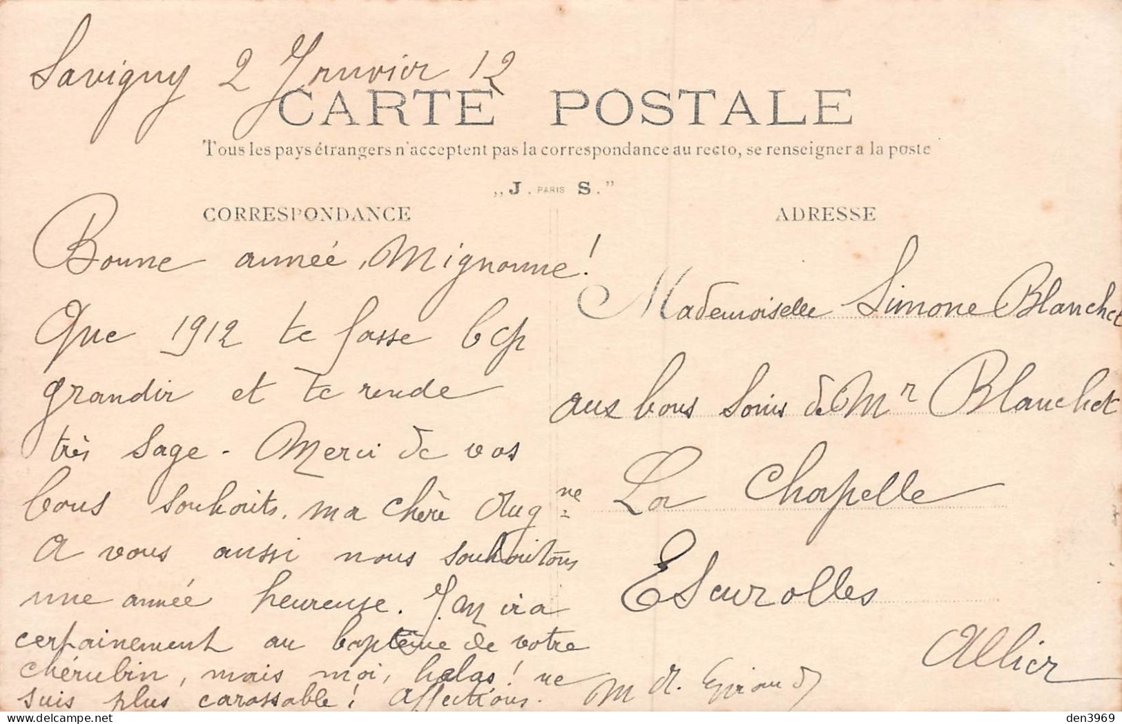 Carte-Photo Non Située - Bureau De POSTE De Savigny - Facteur - Ecrit 1912 (2 Scans) Blanchet, La Chapelle, Escurolles - Poste & Facteurs