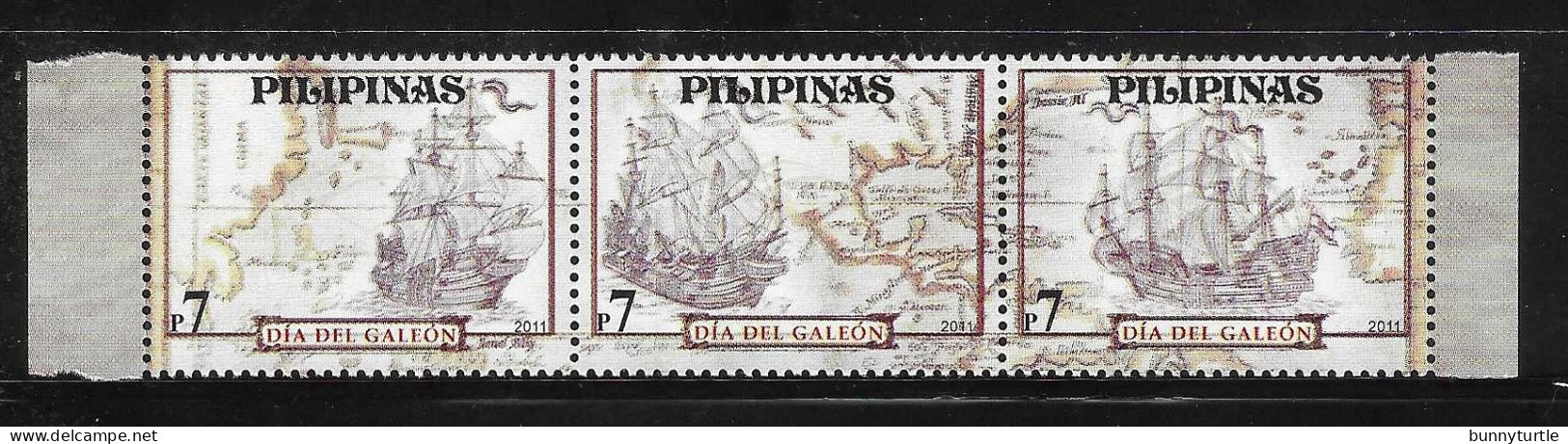 Philippines 2011 Ships Galleon Ship Map Strip MNH - Filippine