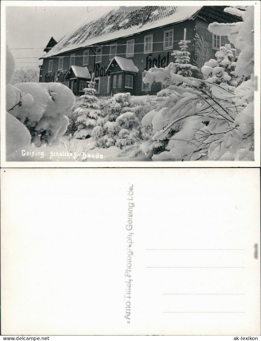 Foto Ansichtskarte Geising Altenberg (Erzgebirge) Schellhas-Baude  Winter 1930 - Geising