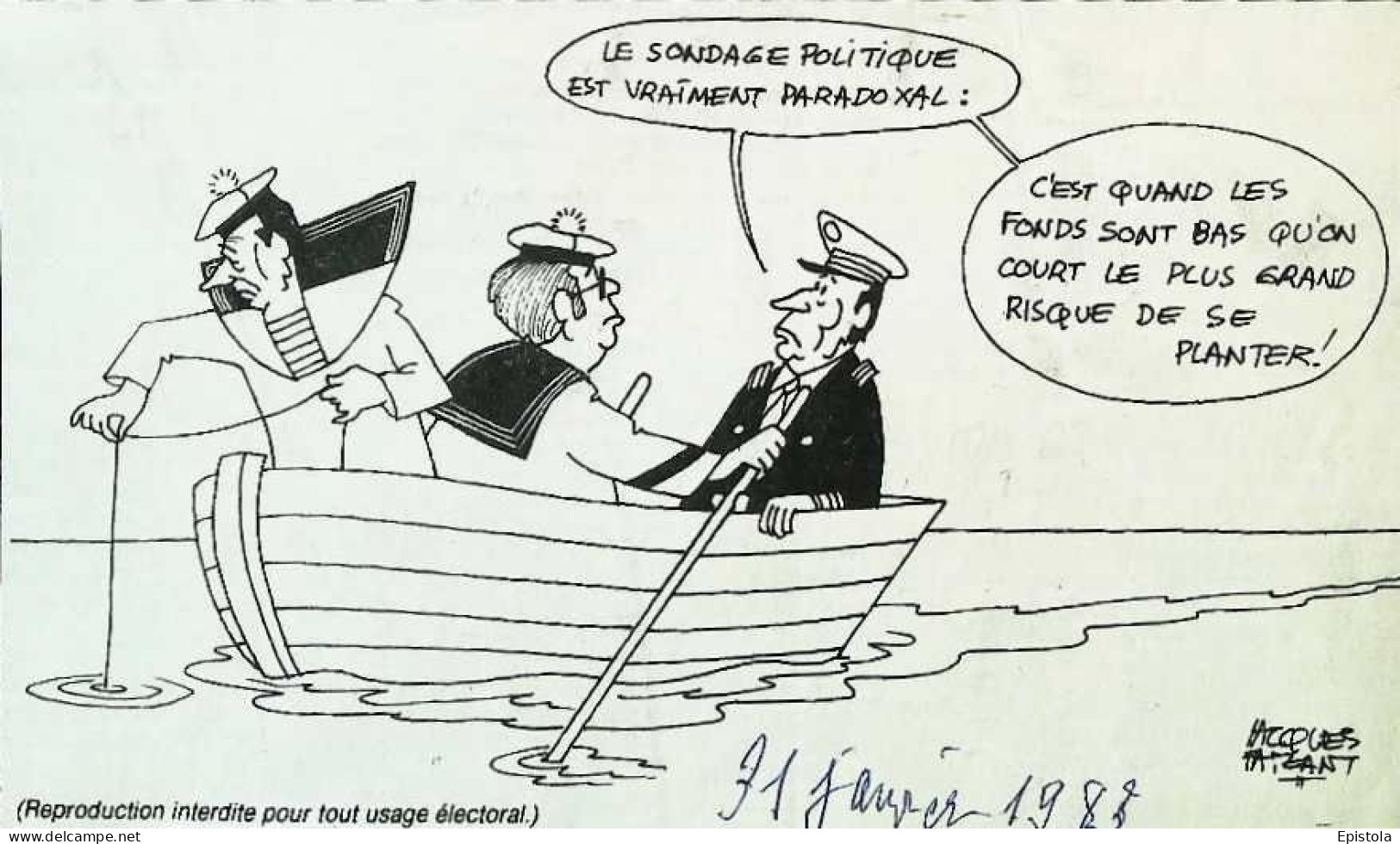 ► Coupure De Presse  Quotidien Le Figaro Jacques Faisant 1983  Barque Mitterrand Delors Mauroy Barque Sondage Politique - 1950 - Heute