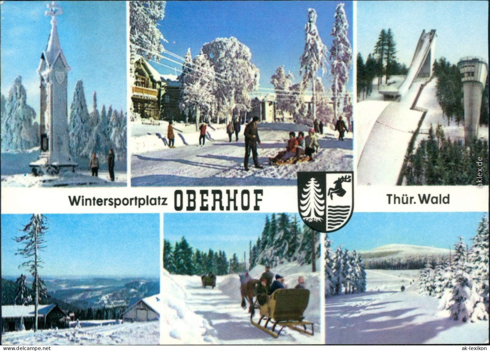 Ansichtskarte Oberhof (Thüringen) Ortsmotive, Schanze, Kutsche Skipiste 1968 - Oberhof