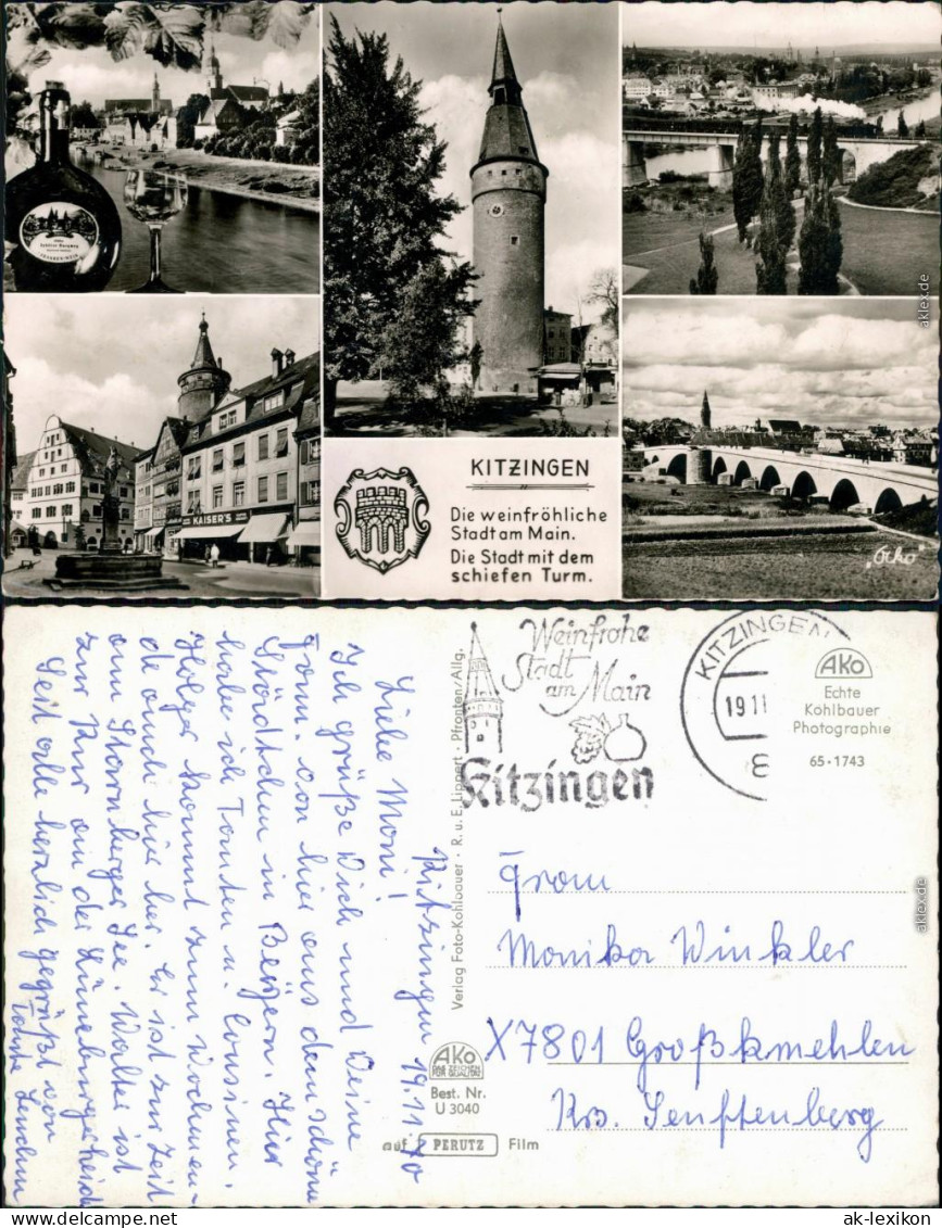 Ansichtskarte Kitzingen Kirche, Turm, Überblick, Brunnen, Brücke 1965 - Kitzingen