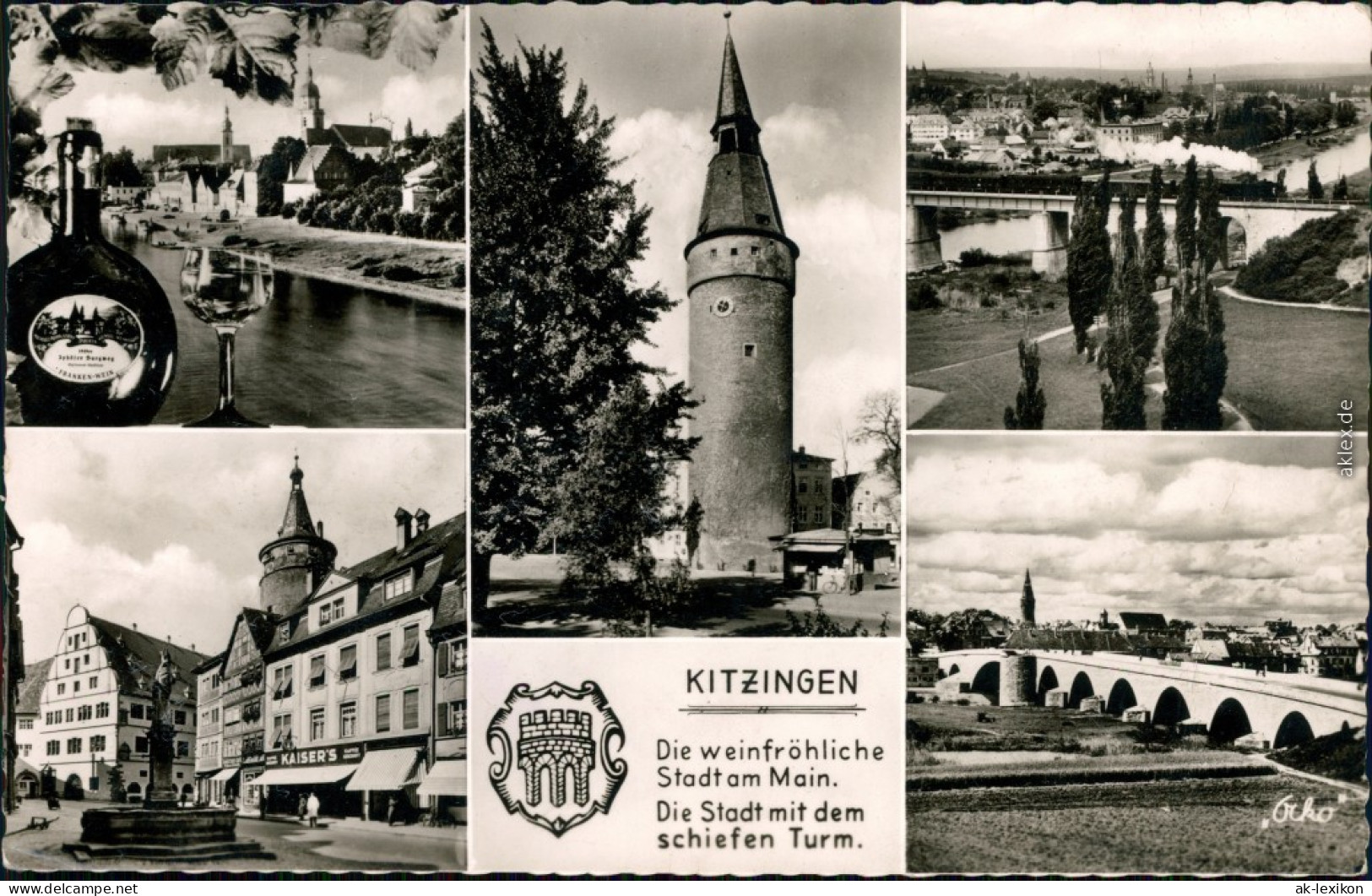 Ansichtskarte Kitzingen Kirche, Turm, Überblick, Brunnen, Brücke 1965 - Kitzingen