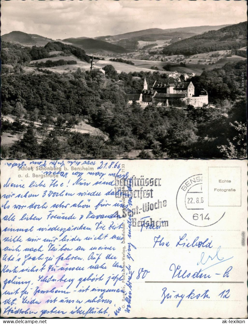 Ansichtskarte Bensheim Schloss Schönberg 1966 - Bensheim