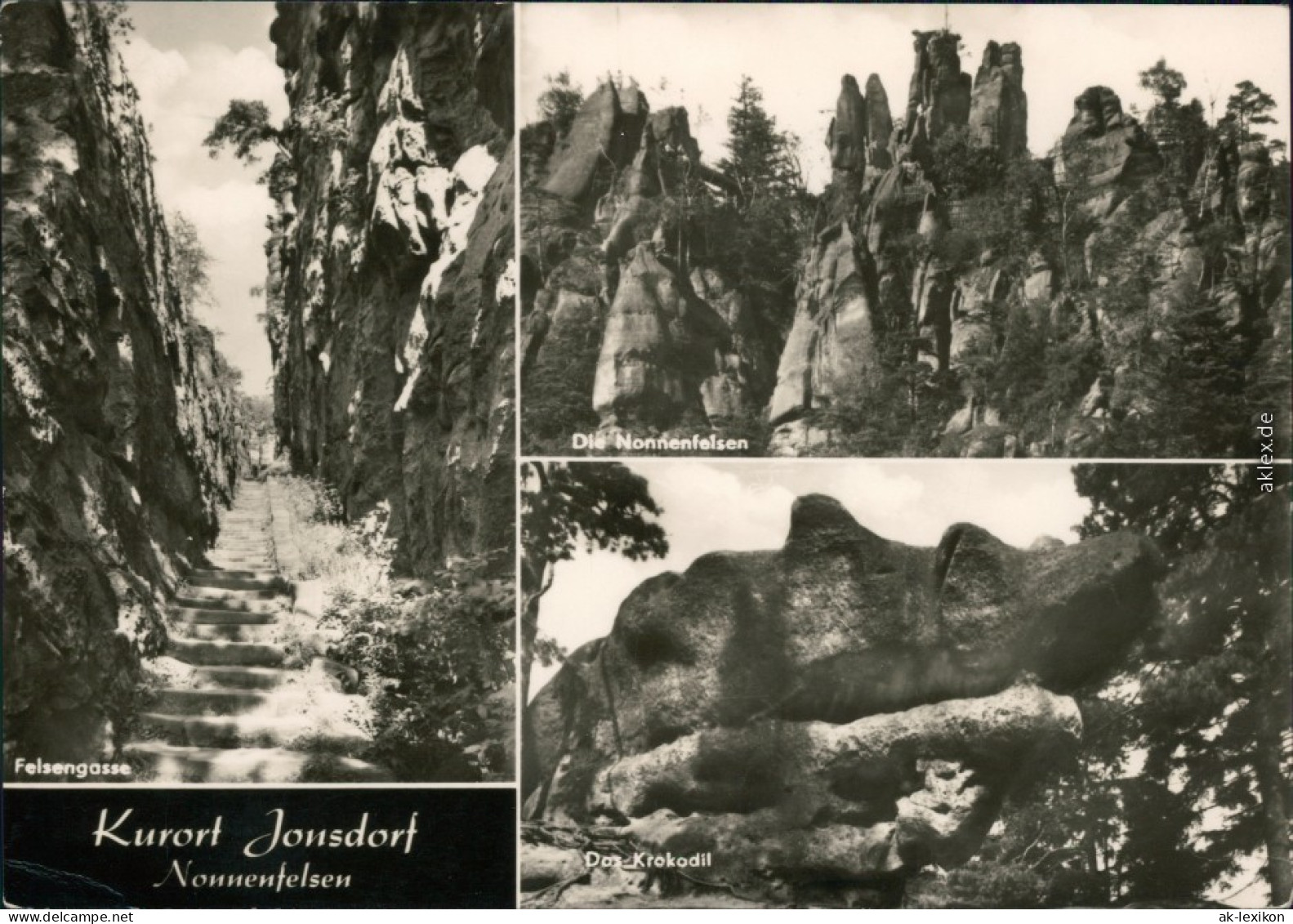 Ansichtskarte Jonsdorf Nonnenfelsen, Felsengasse, Krokodil 1970 - Jonsdorf