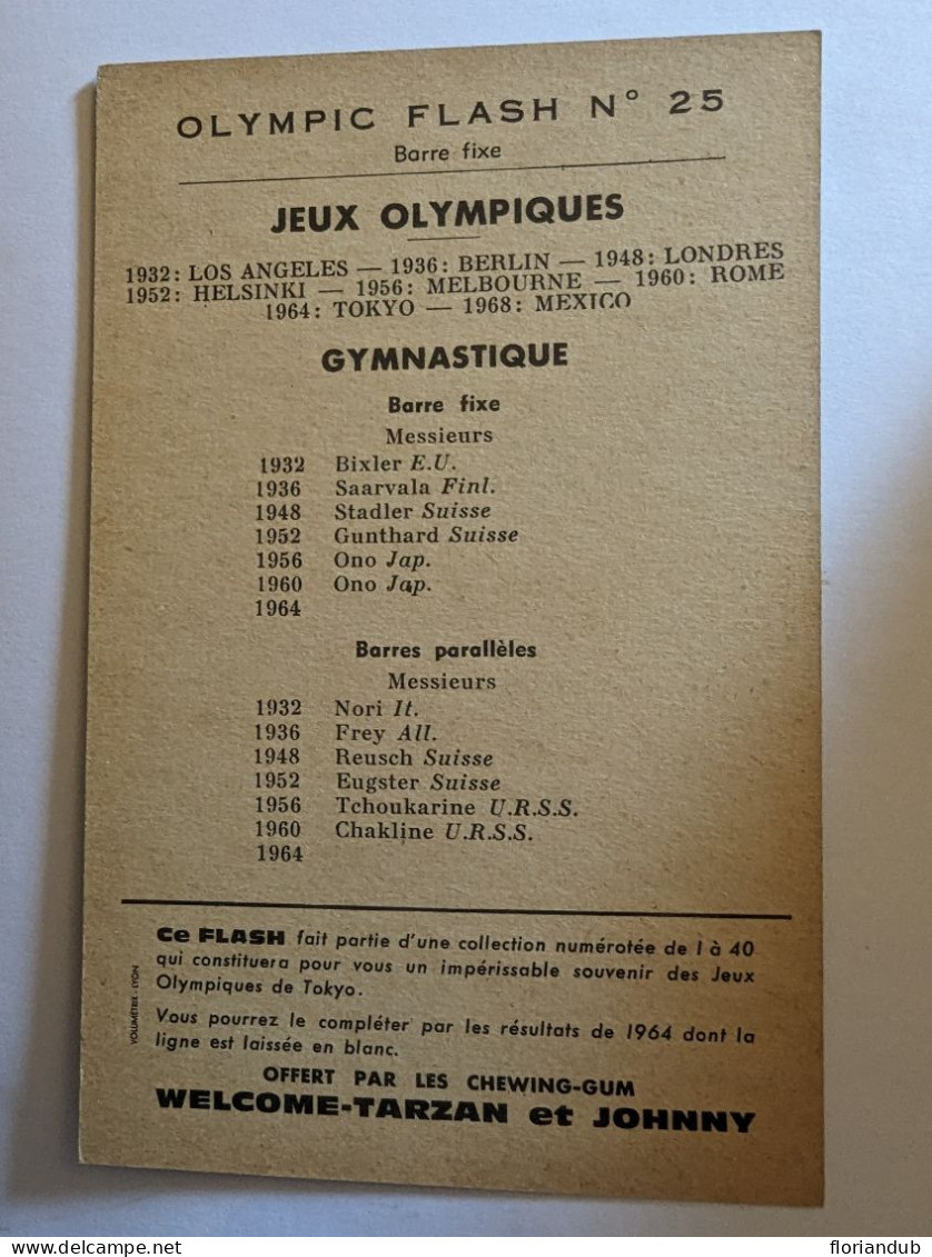 CP -  Gymnastique Olympic Flash 25 Barre Fixe Chewing-gum Tarzan Tokyo 1964 - Gymnastique