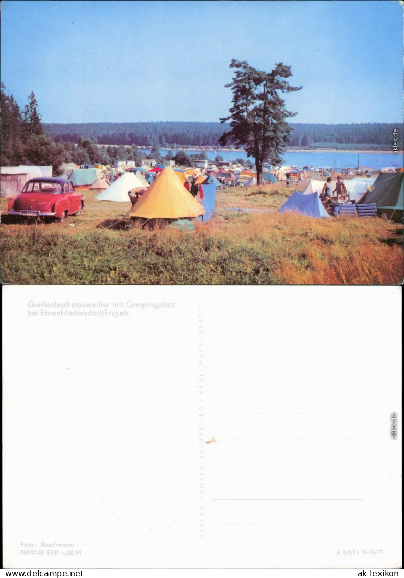 Ansichtskarte Ehrenfriedersdorf Greifenbachstauweiher Mit Campingplatz 1971 - Ehrenfriedersdorf