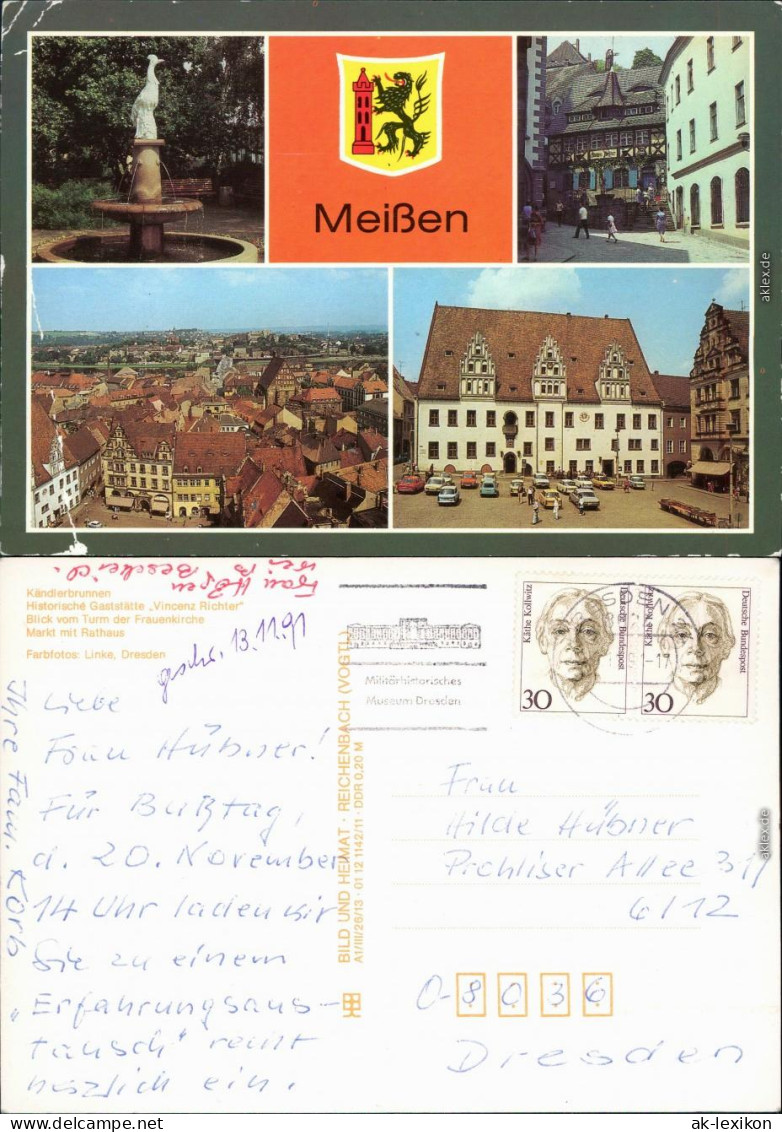 Meißen Kändlerbrunnen, Historische Gaststätte "Vincenz Richter", Blick  G1989 - Meissen