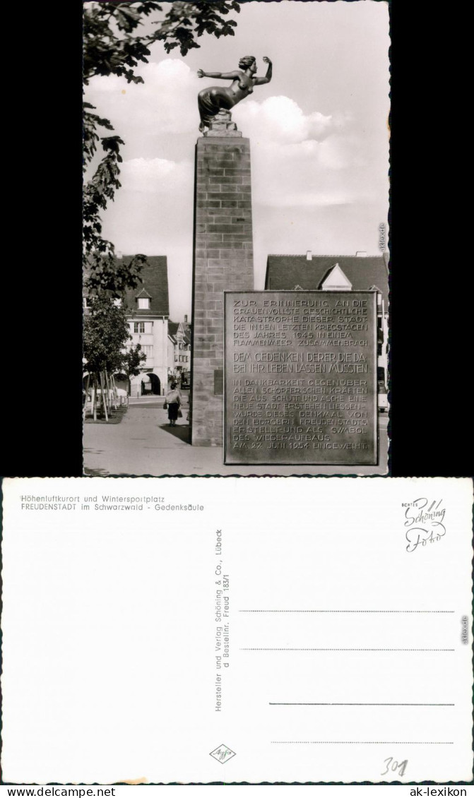 Ansichtskarte Freudenstadt Gedenksäule - Bombenopfer - 2. WK. 1965 - Freudenstadt