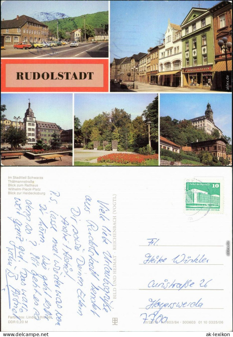 Rudolstadt   Thälmannstraße, Rathaus, Wilhelm-Pieck-Platz, Heidecksburg G1984 - Rudolstadt