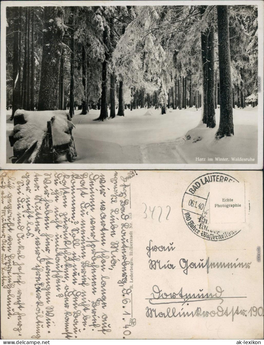 Ansichtskarte Bad Lauterberg Im Harz Harz Im Winter Waldesruhe 1940  - Bad Lauterberg