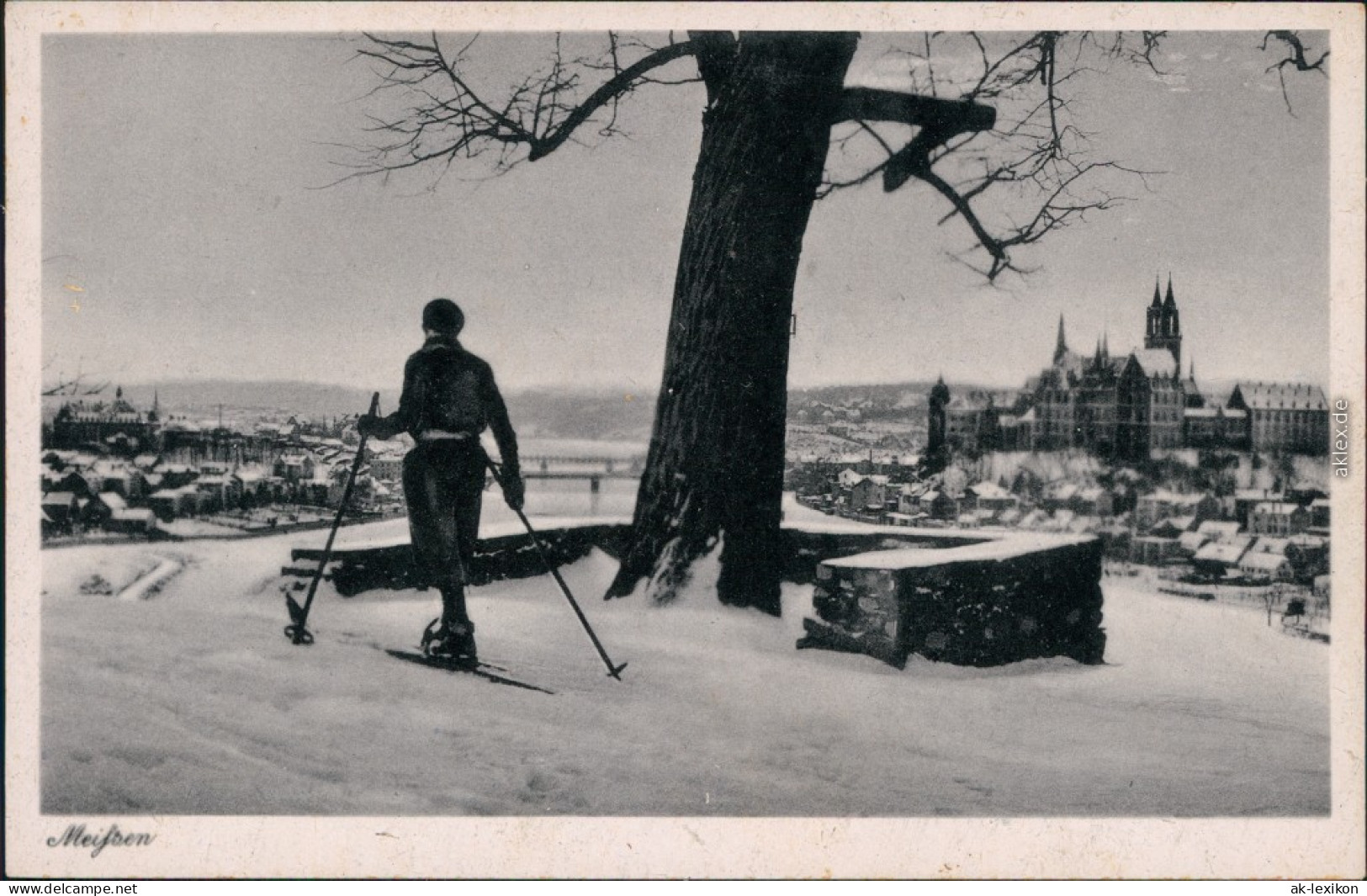 Ansichtskarte Meißen Panorama-Ansicht Mit Skifahrer 1946 - Meissen