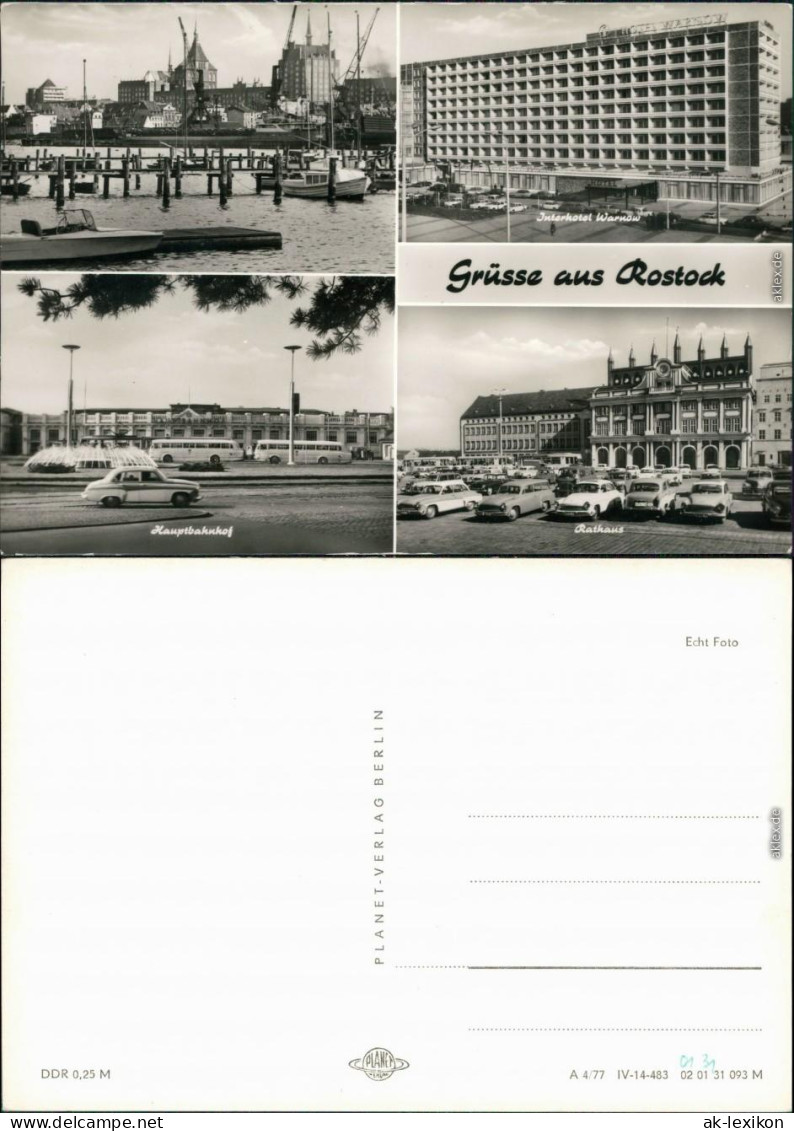 Ansichtskarte Rostock Hafen, Hauptbahnhof, Hotel Warnow, Rathaus 1977 - Rostock