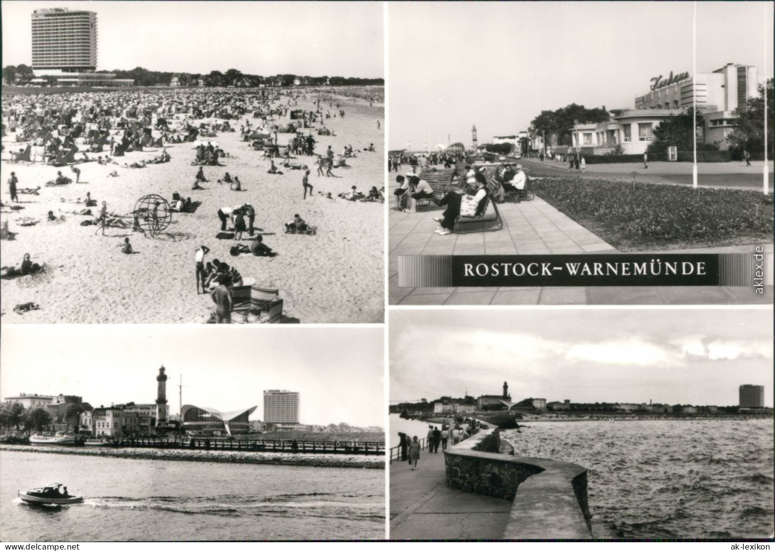 Warnemünde-Rostock Strand, Hotel Neptun, Kurhaus, Hafeneinfahrt, Mole 1977 - Rostock