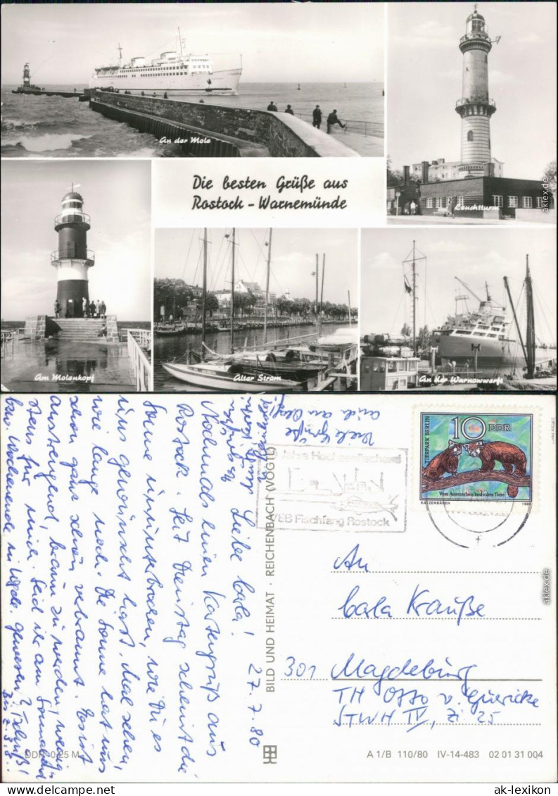 Rostock Mole, Molenkopf, Am Alten Strom, Leuchtturm, Warnow-Werft 1980 - Rostock