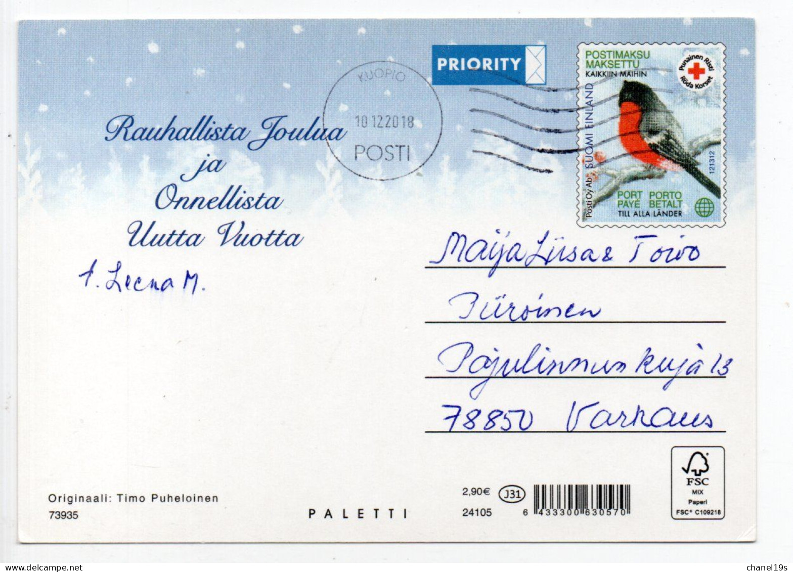 Postal Stationery RED CROSS - FINLAND - CHRISTMAS - BIRDS / BULLFINCHES - USED - Artist PUHELOINEN - Postwaardestukken