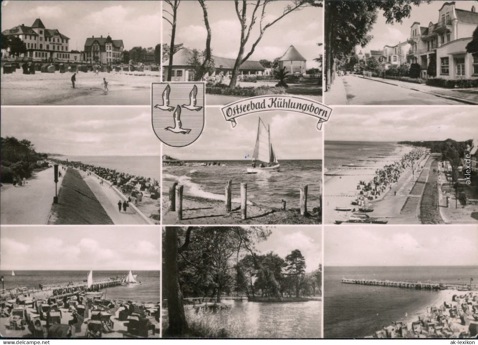 Ansichtskarte Kühlungsborn Strand, Strandpromenade, Straßen, Segelboot 1963 - Kuehlungsborn