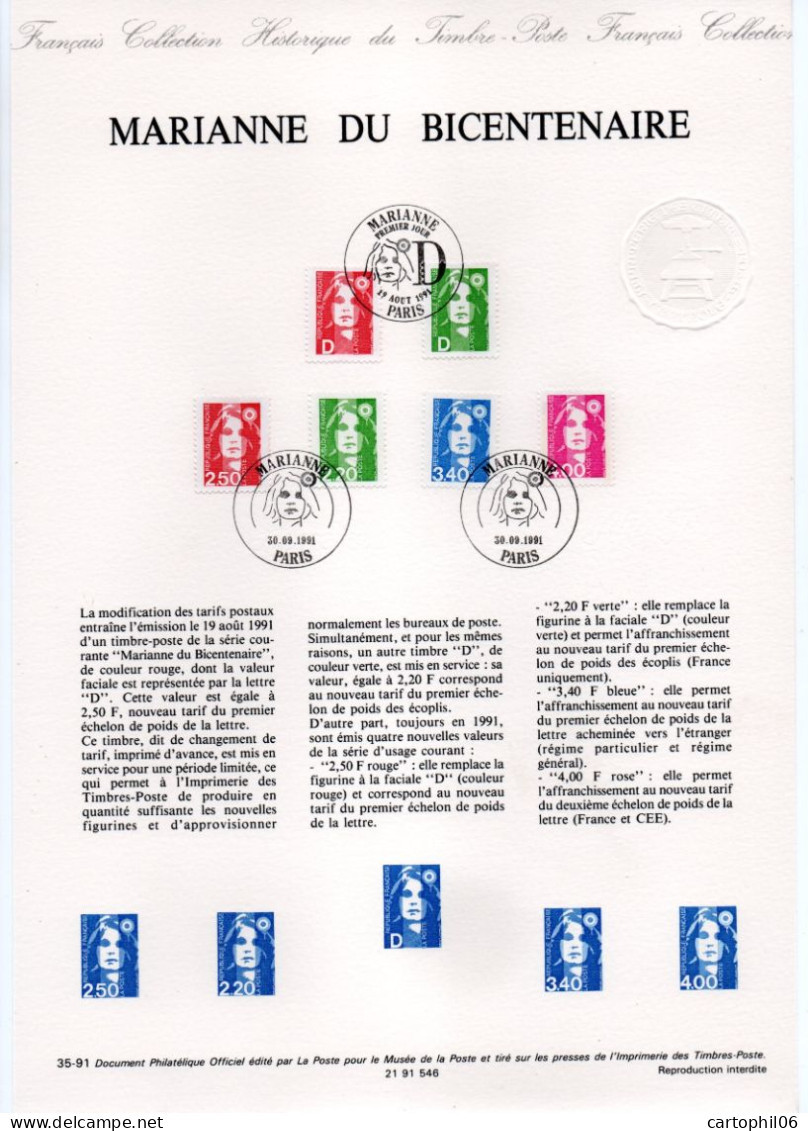 - Document Premier Jour MARIANNE DU BICENTENAIRE - PARIS 30.9.1991 - - 1989-1996 Marianna Del Bicentenario
