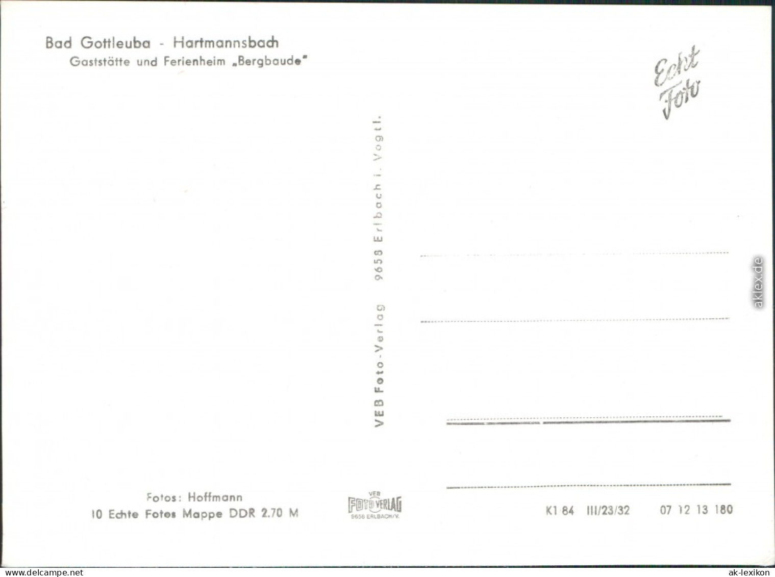 Hartmannsbach -Bad Gottleuba-Berggießhübel Gaststätte  Außenansicht 1984 - Bad Gottleuba-Berggiesshübel