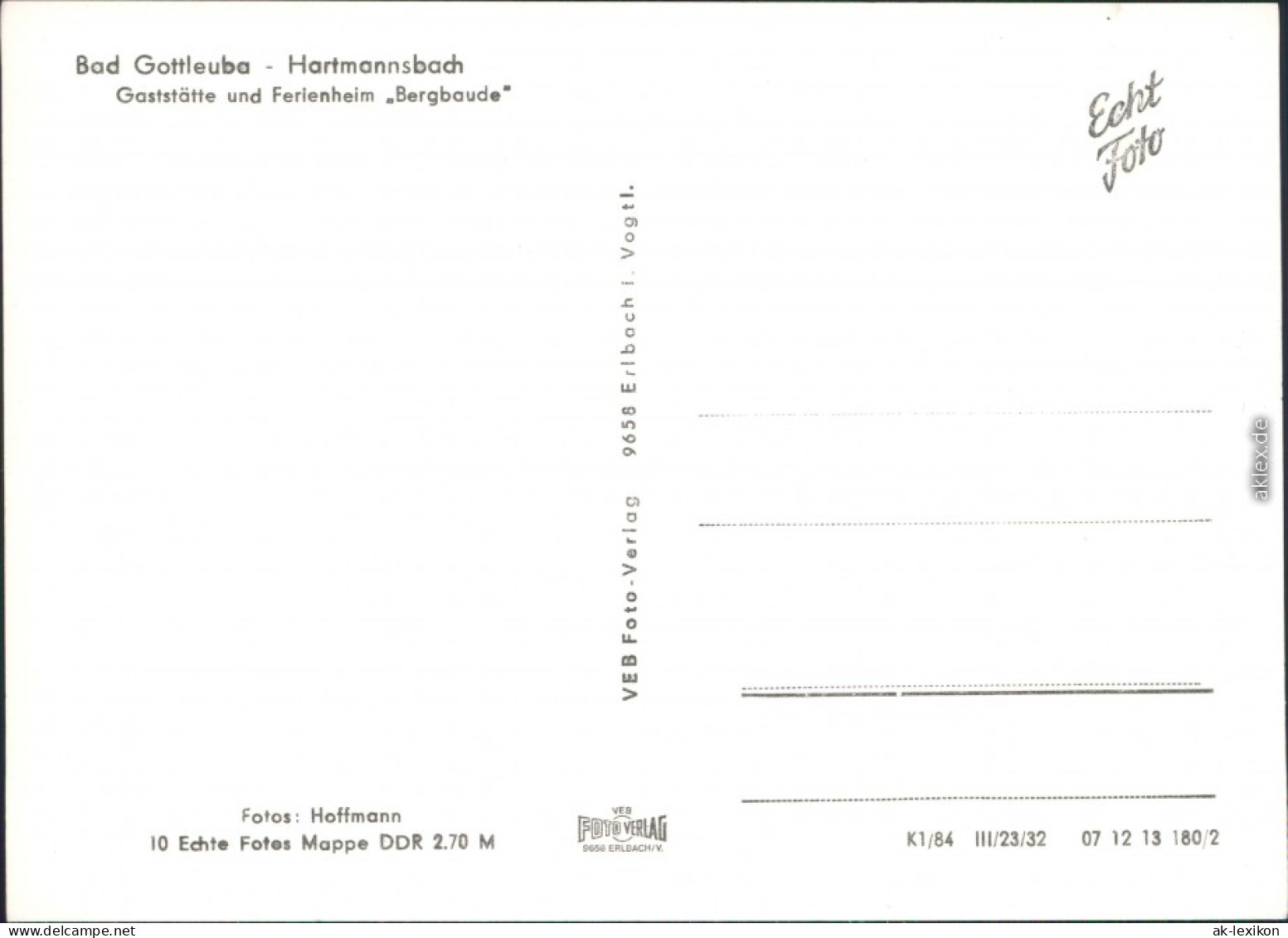 Hartmannsbach -Bad Gottleuba-Berggießhübel Gaststätte   Bergbaude  1984 - Bad Gottleuba-Berggiesshuebel