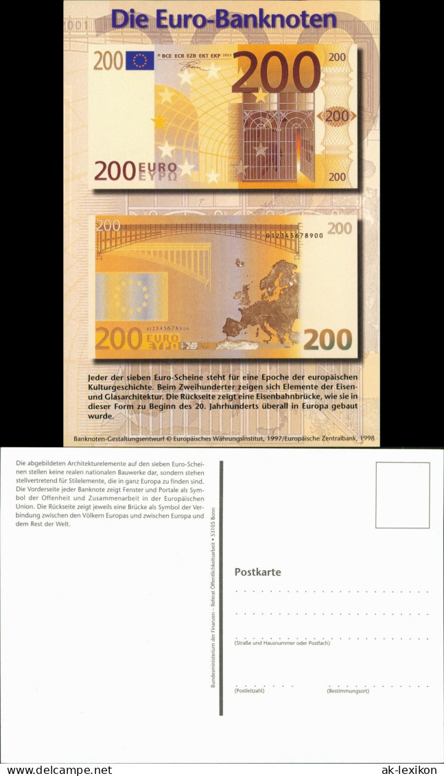 Ansichtskarte  Geldscheine Vorderseite Rückseite Der 200 EURO Banknote 2000 - Zeitgenössisch (ab 1950)