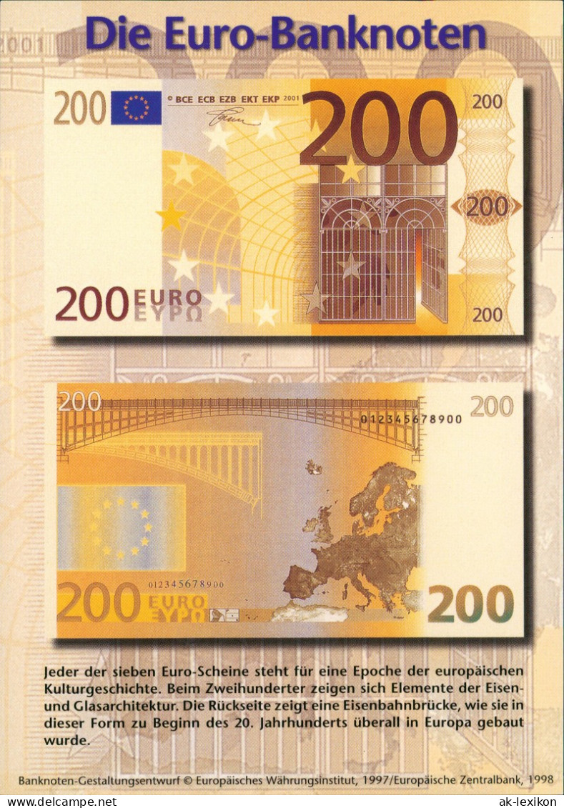 Ansichtskarte  Geldscheine Vorderseite Rückseite Der 200 EURO Banknote 2000 - Contemporain (à Partir De 1950)