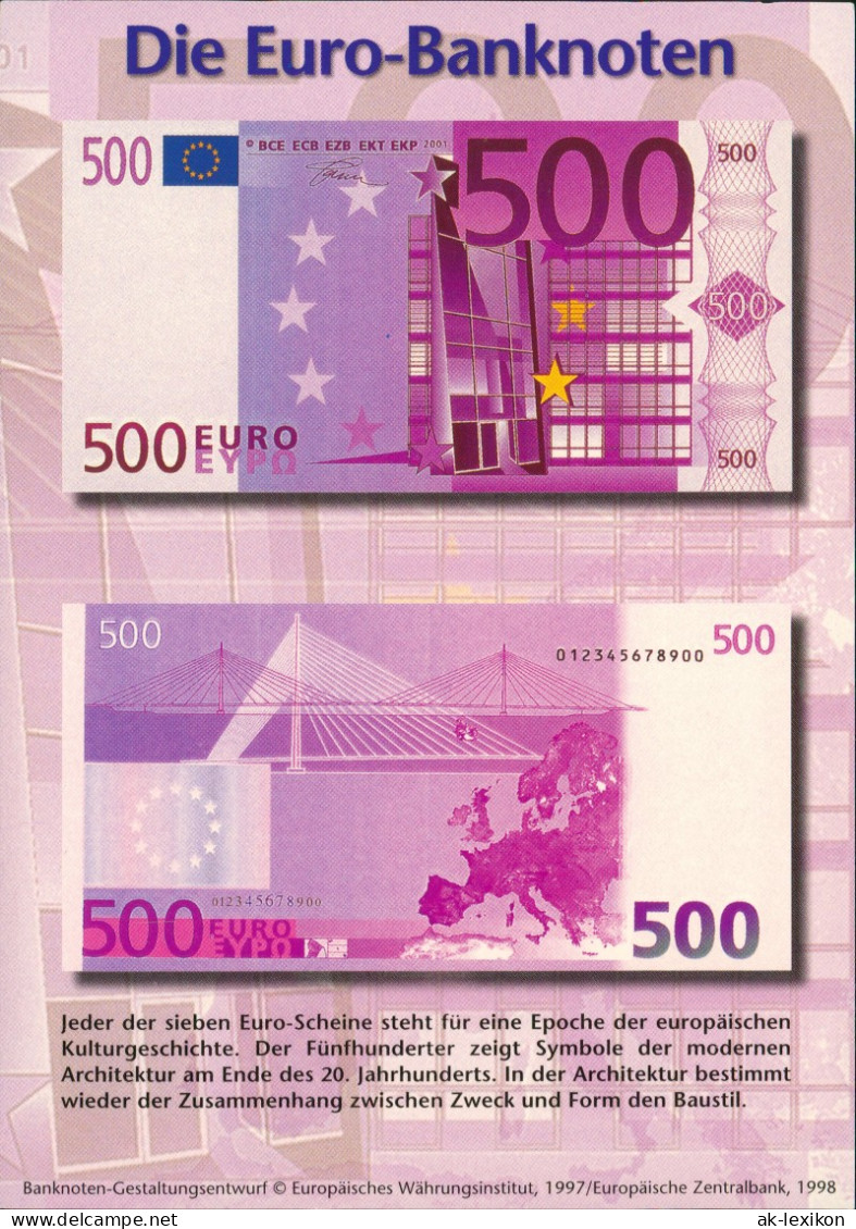 Ansichtskarte  Geldscheine Vorderseite Rückseite Der 500 EURO Banknote 2000 - Contemporain (à Partir De 1950)