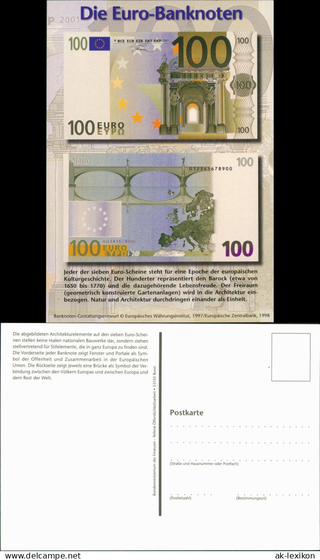 Ansichtskarte  Geldscheine Vorderseite Rückseite Der 100 EURO Banknote 2000 - Contemporain (à Partir De 1950)