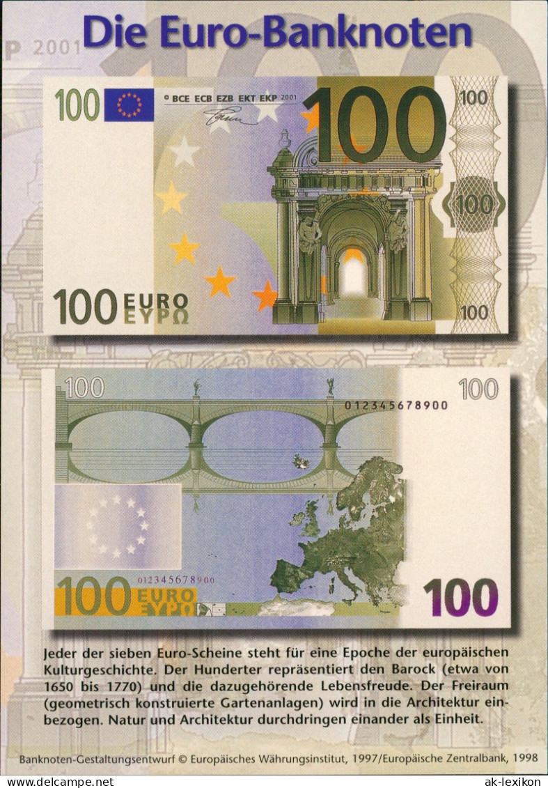 Ansichtskarte  Geldscheine Vorderseite Rückseite Der 100 EURO Banknote 2000 - Zeitgenössisch (ab 1950)