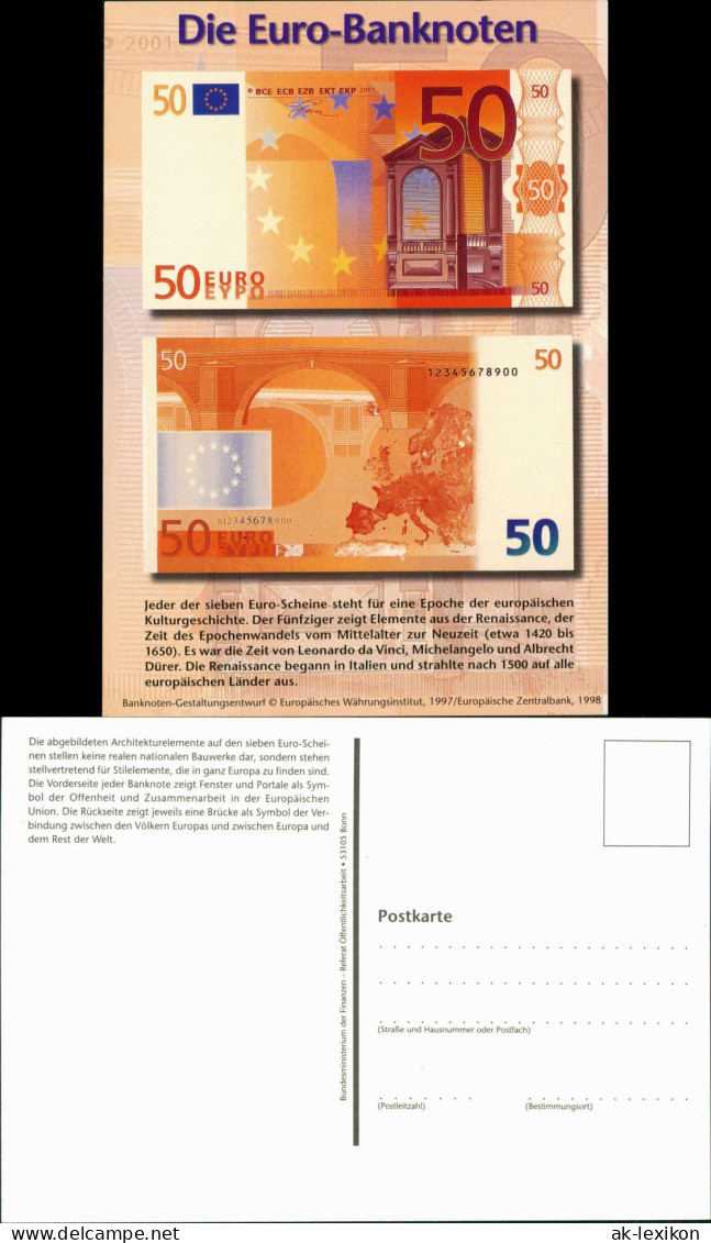 Ansichtskarte  Geldscheine Vorderseite Rückseite Der 50 EURO Banknote 2000 - Zeitgenössisch (ab 1950)