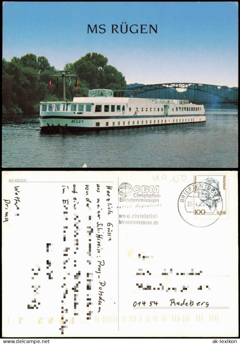 Ansichtskarte  Fahrgastschiff Personenschiffahrt MS RÜGEN 1994 - Ferries