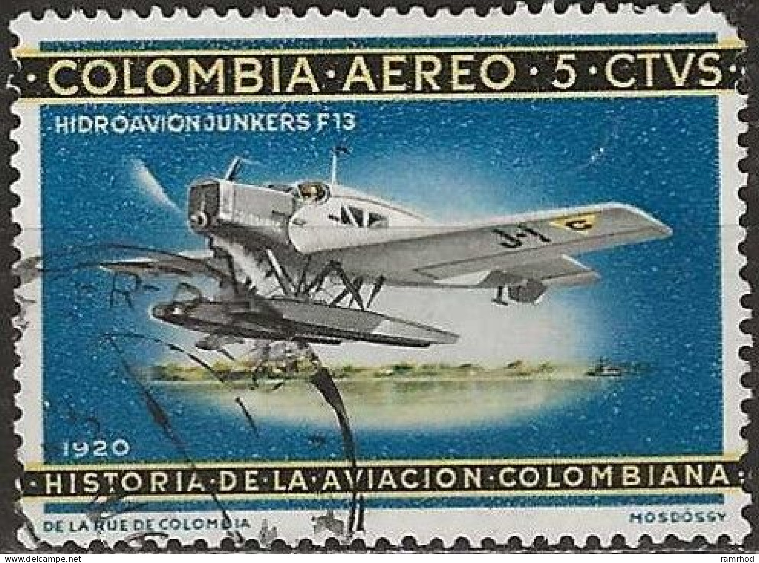 COLOMBIA 1965 Air. History Of Colombian Aviation - 5c Junkers F-13 Seaplane Colombia (1920) FU - Colombia