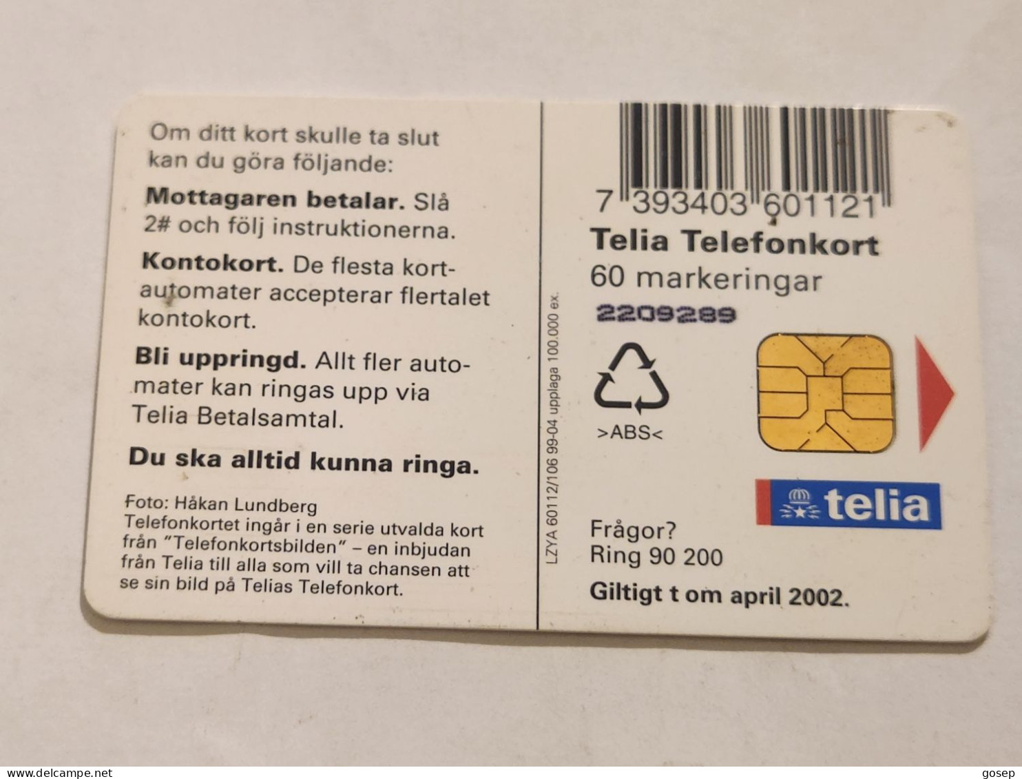 SWEDEN-(SE-TEL-060-0106)-Fallow-Deer-Hjort-(27)(Telefonkort 60)(tirage-100.000)(?)-used Card+1card Prepiad Free - Suède
