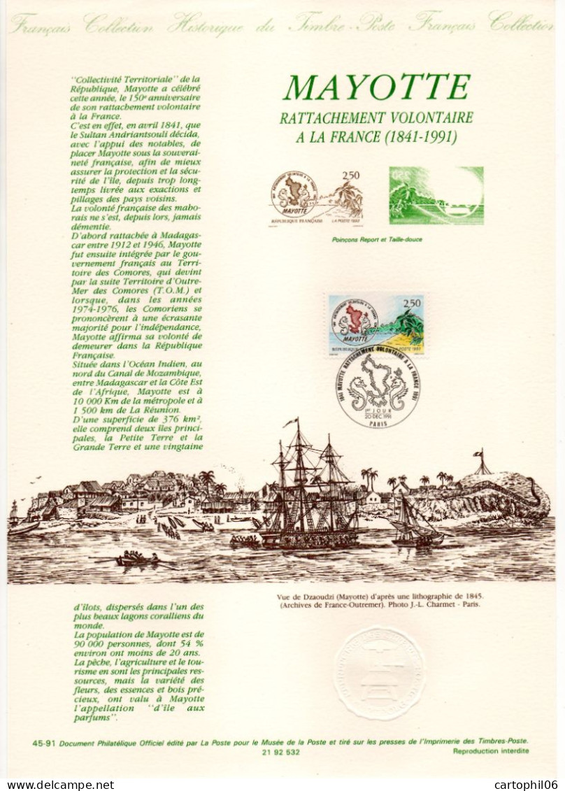 - Document Premier Jour MAYOTTE - PARIS 20.12.1991 - - Documents De La Poste