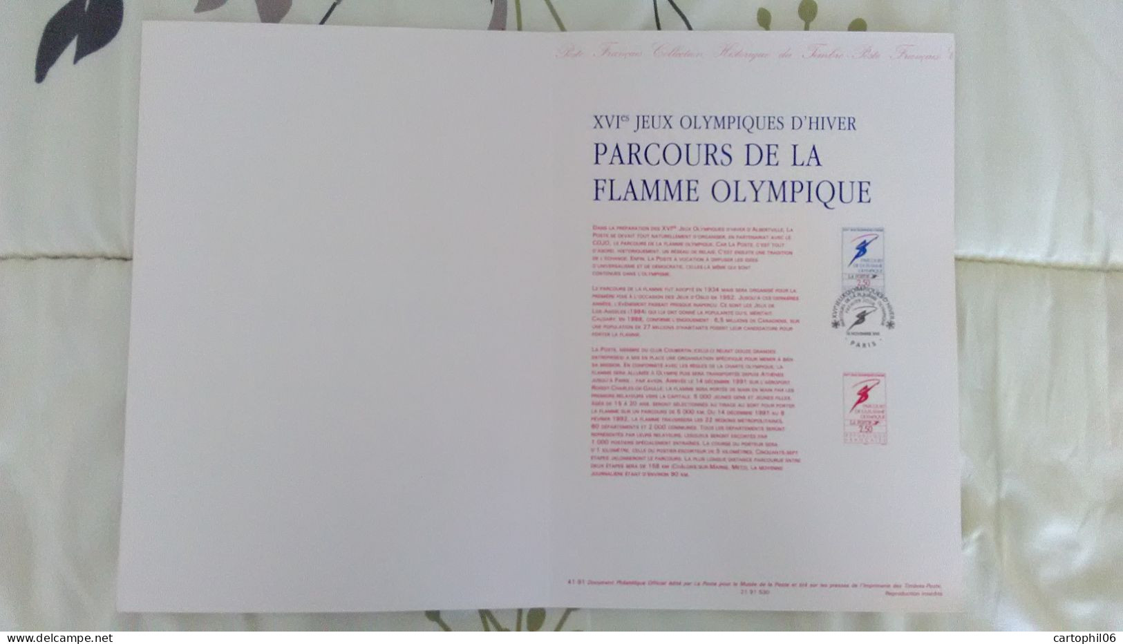 - Document Premier Jour JEUX OLYMPIQUES ALBERTVILLE - PARIS 14.11.1991 - FLAMME OLYMPIQUE - - Inverno1992: Albertville