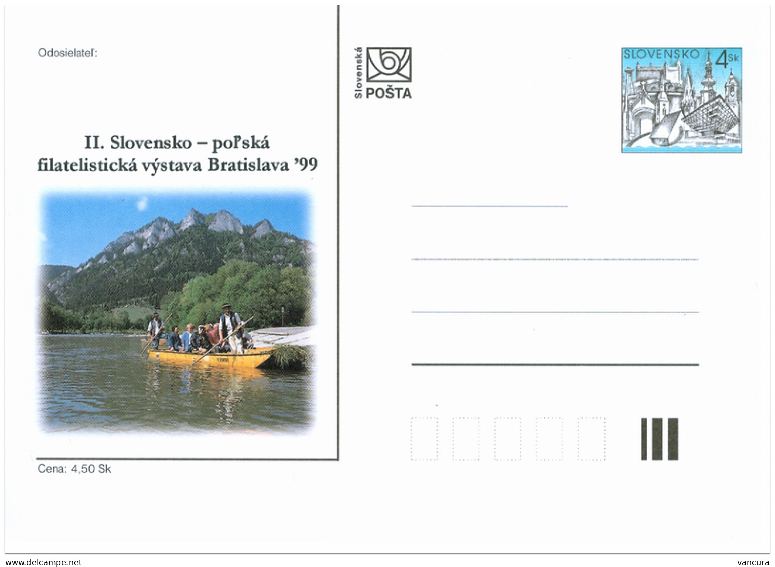 CDV 34 Slovakia Slovak-Polish Stamp Exhibition 1999 Raft On The Dunajec - Otros & Sin Clasificación