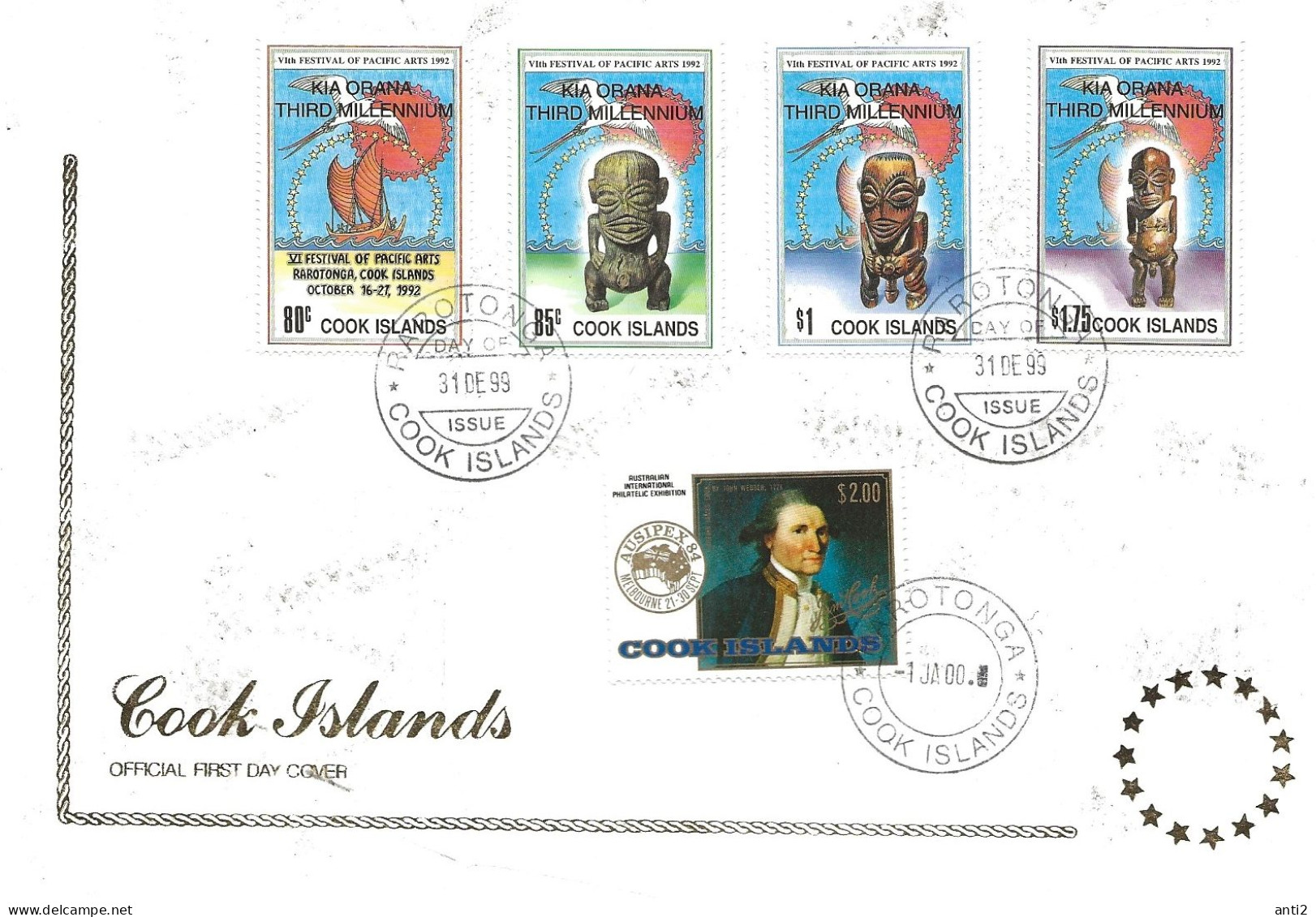 Cook Islands 1999-2000 Millennium Mi 1495-1498 + 1013   FDC   Cancelled 31.12.99 And 1.1.00 - Islas Cook