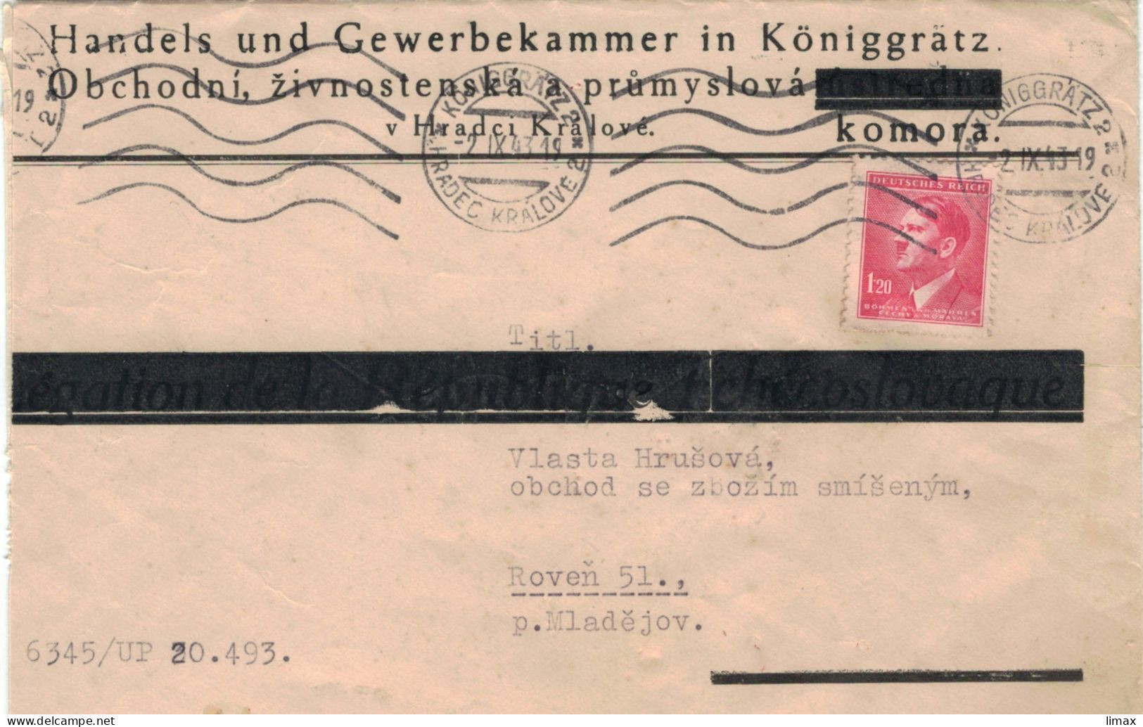 Handels & Gewerbekammer Königgrätz Hradec Kralove 1943 > Roven - Covers & Documents