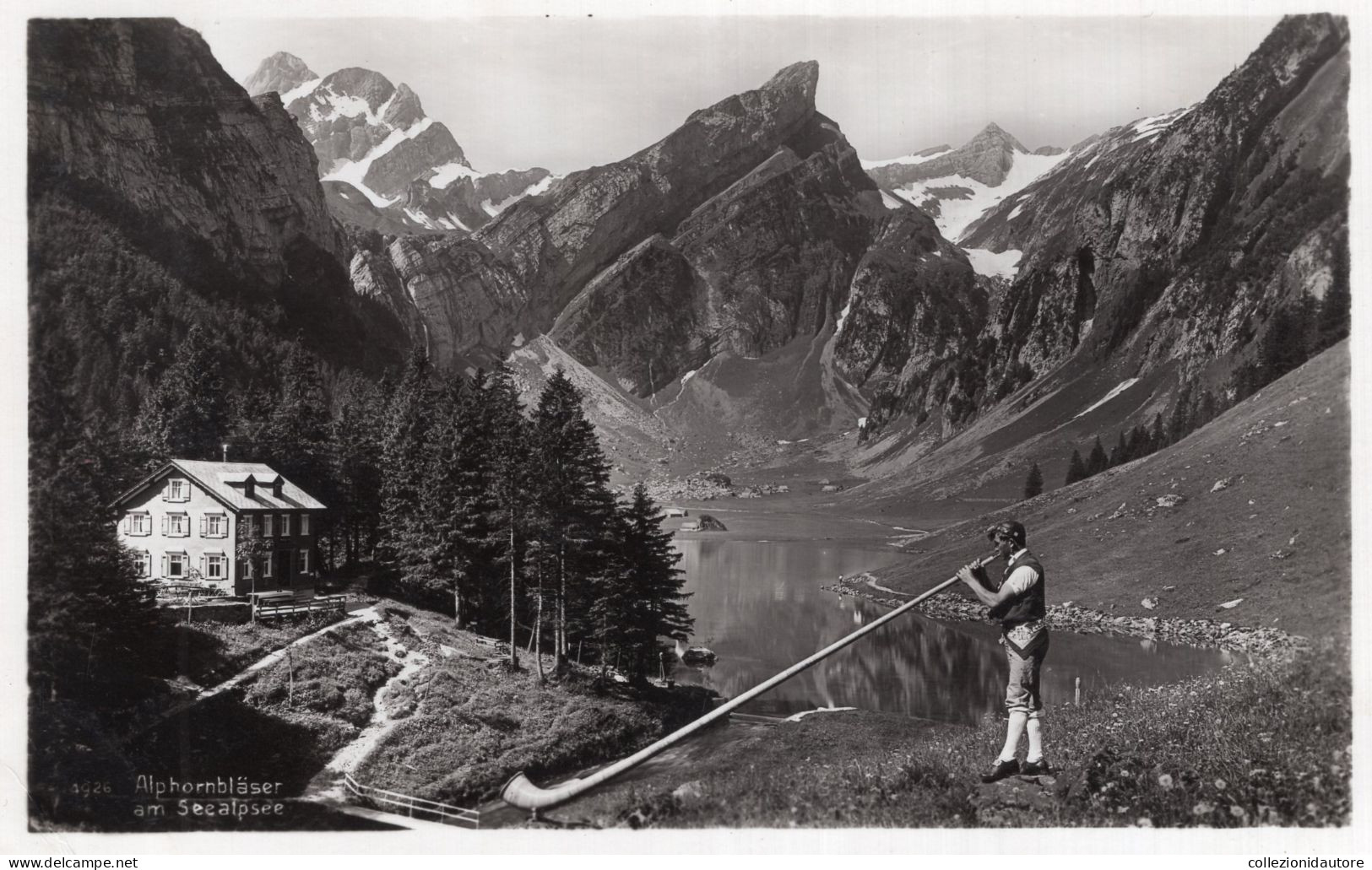 ALPHORNBLÄSER AM SECALPSEE - CARTOLINA FOTOGRAFICA FP SPEDITA NEL 1943 - Horn