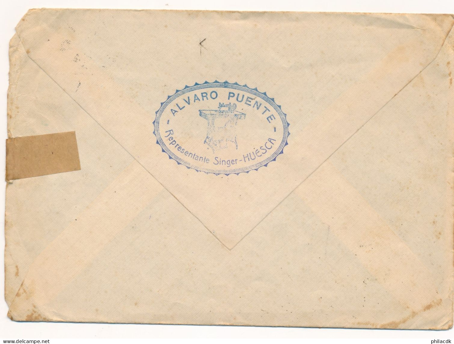 ESPAGNE - 3 TIMBRES SUR ENVELOPPE CENSURA HUESCA POUR BEZIERS FRANCE AVEC CAD DU 24 AOUT 1939 - Nationalists Censor Marks