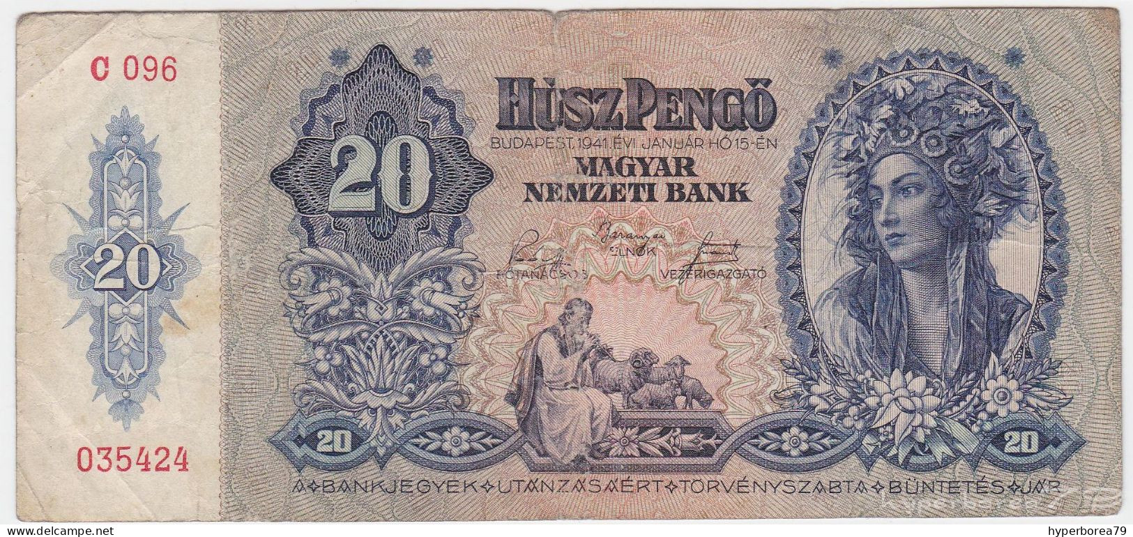 Hungary P 109 - 20 Pengo 15.1.1941 - Fine+ - Hongarije