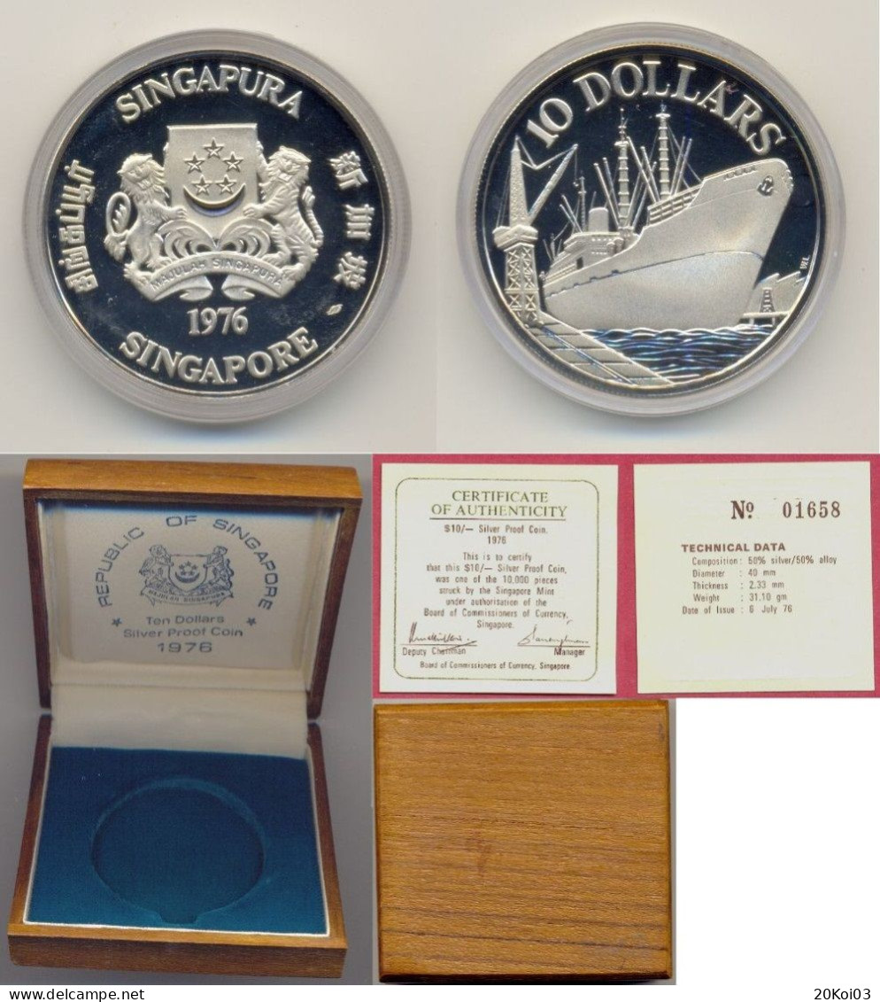 Singapore 10 Dollars Coin, 6 July 1976, Silver 50% Proof , N°01658_ Argent 50% BE 10.000 Ex - Singapour