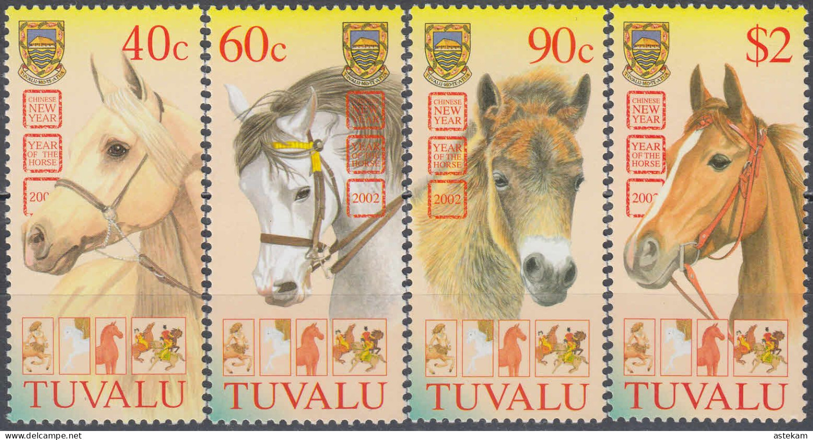 TUVALU 2002, FAUNA, HORSES, COMPLETE MNH SERIES With GOOD QUALITY, *** - Tuvalu (fr. Elliceinseln)