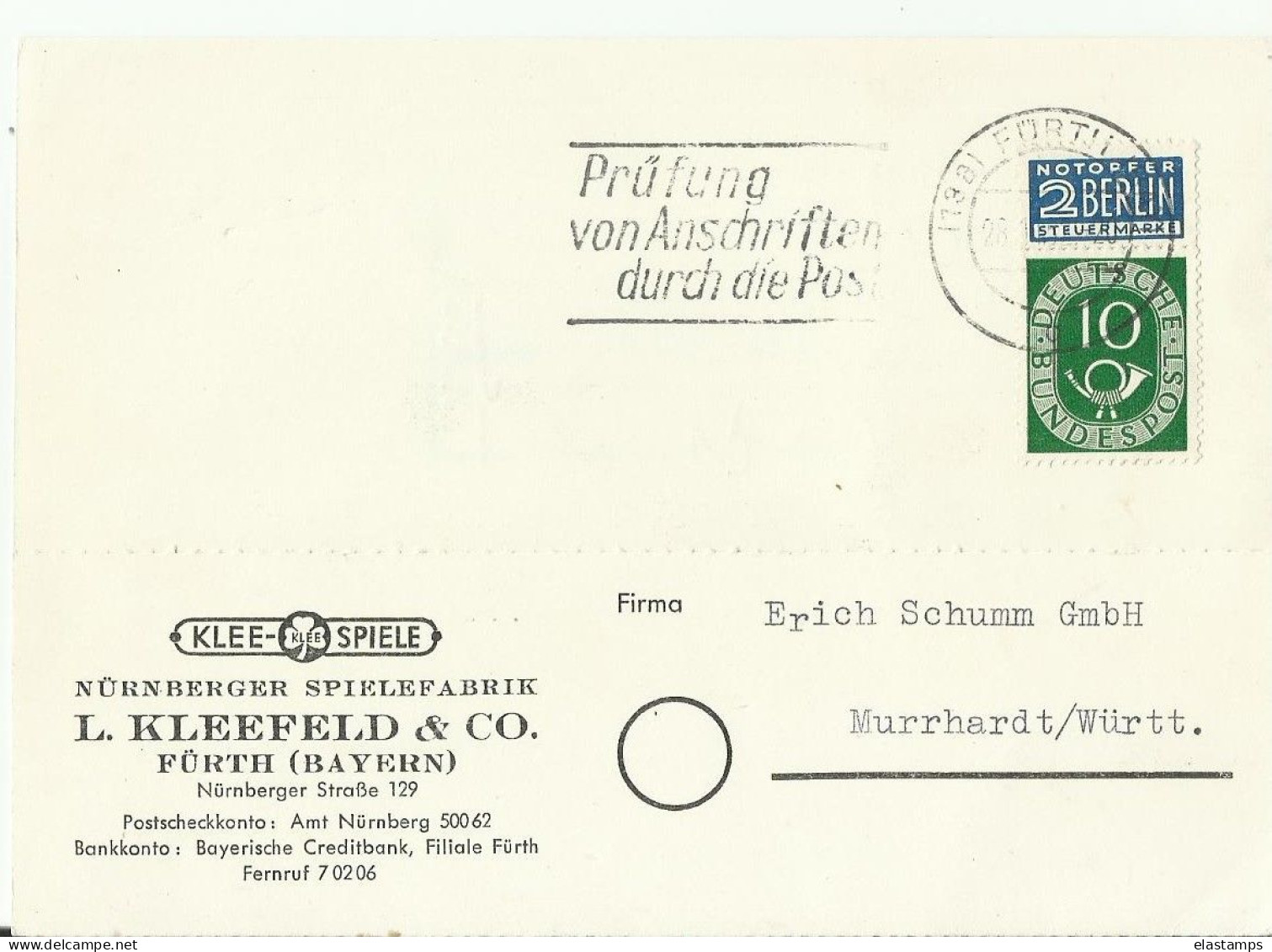 BDR GS 1952 - Postkaarten - Ongebruikt
