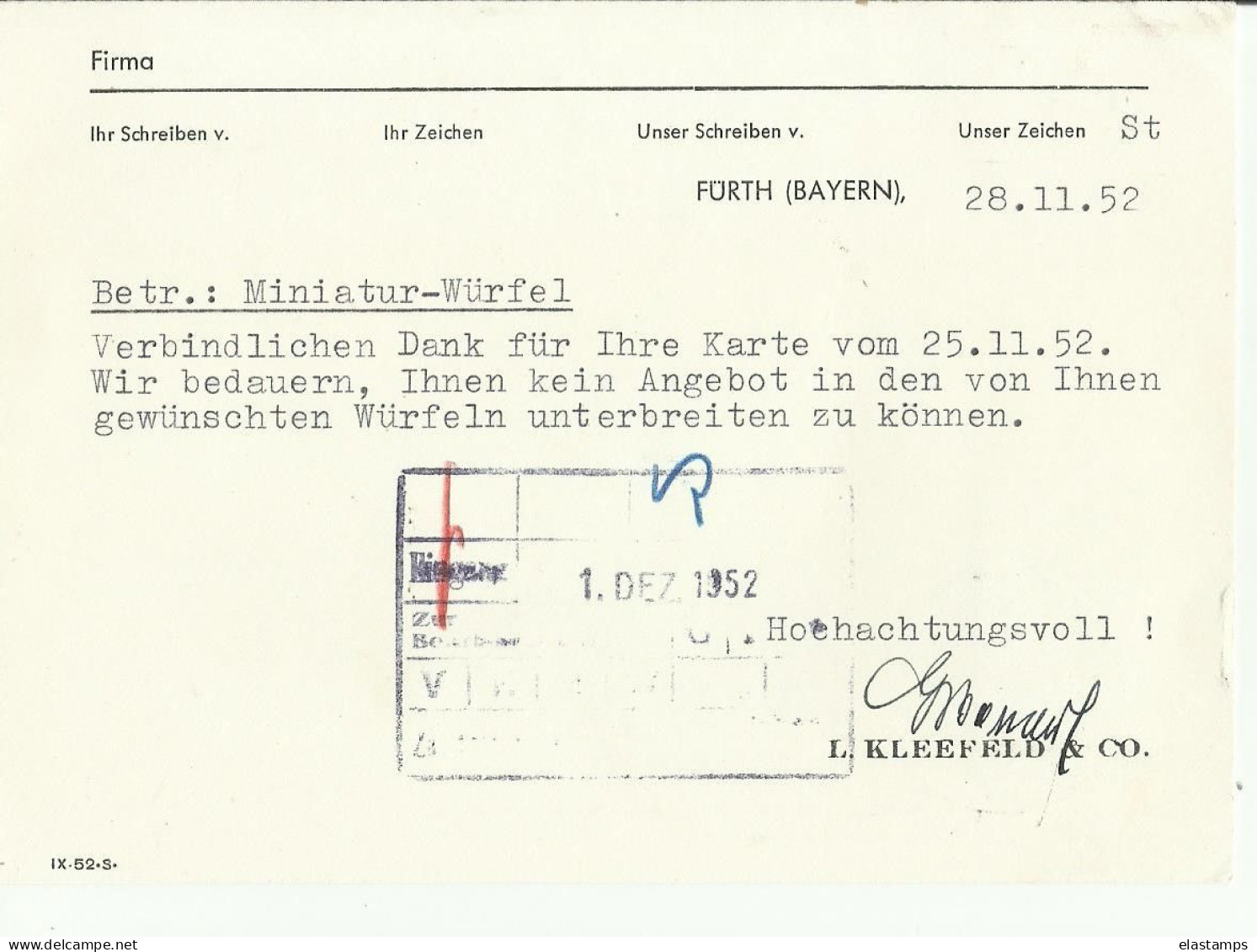 BDR GS 1952 - Cartes Postales - Neuves