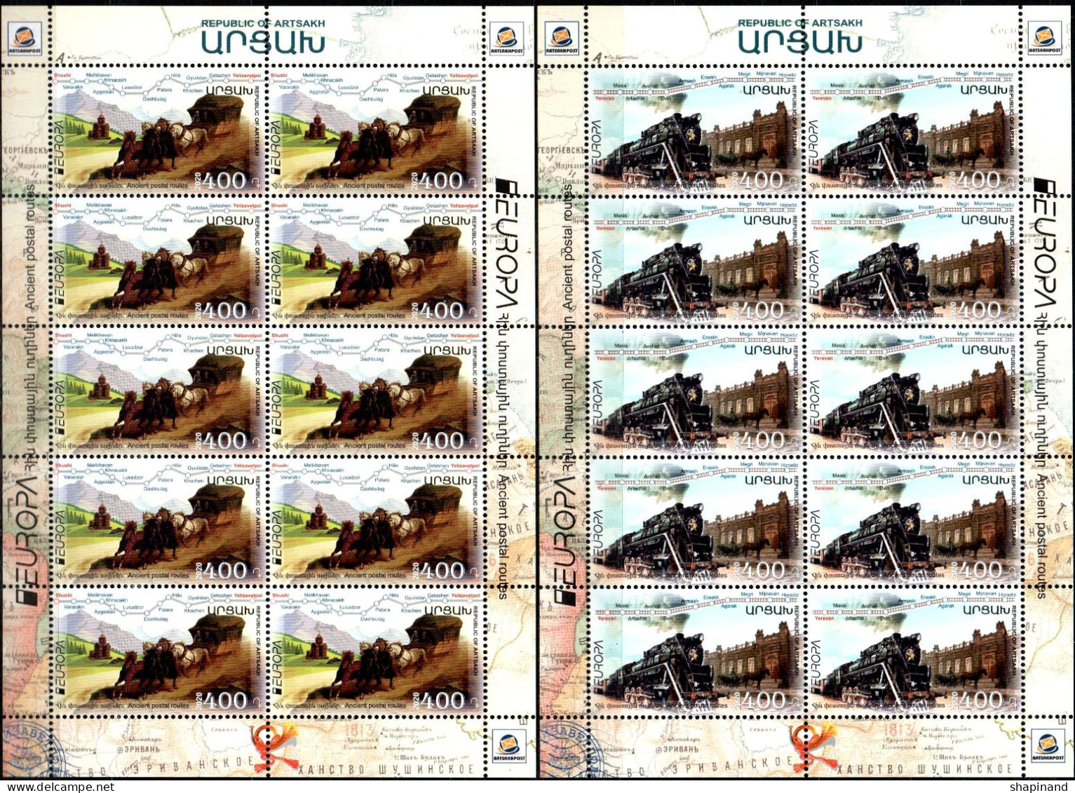 Artsakh 2020 "Europa - 2020 "Ancient Postal Routes" 2 Sheets Quality:100% - Armenia