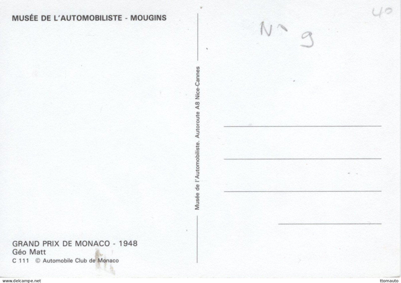 Grand Prix  Monaco 1948  -  Publicité D'epoque -  Illustrateur Géo Matt  - CPM - Grand Prix / F1