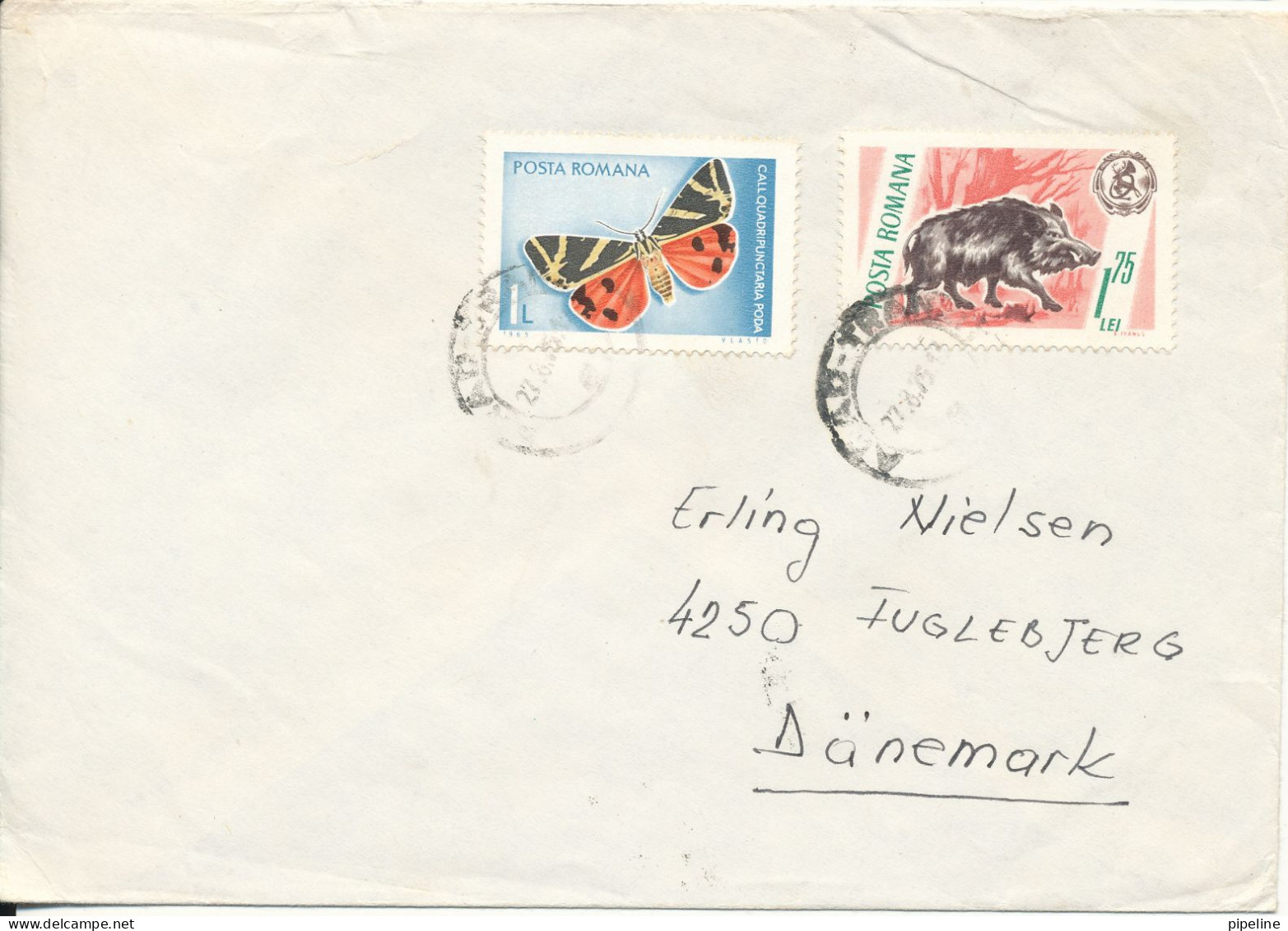 Romania Cover Sent To Denmark 23-6-1979 Wild Boar And Butterfly - Lettres & Documents