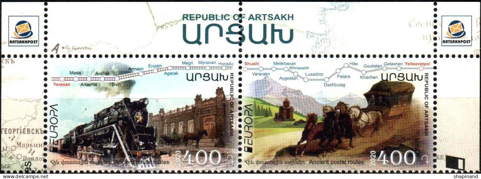 Artsakh 2020 "Europa - 2020 "Ancient Postal Routes" 2v Zd Quality:100% - Arménie