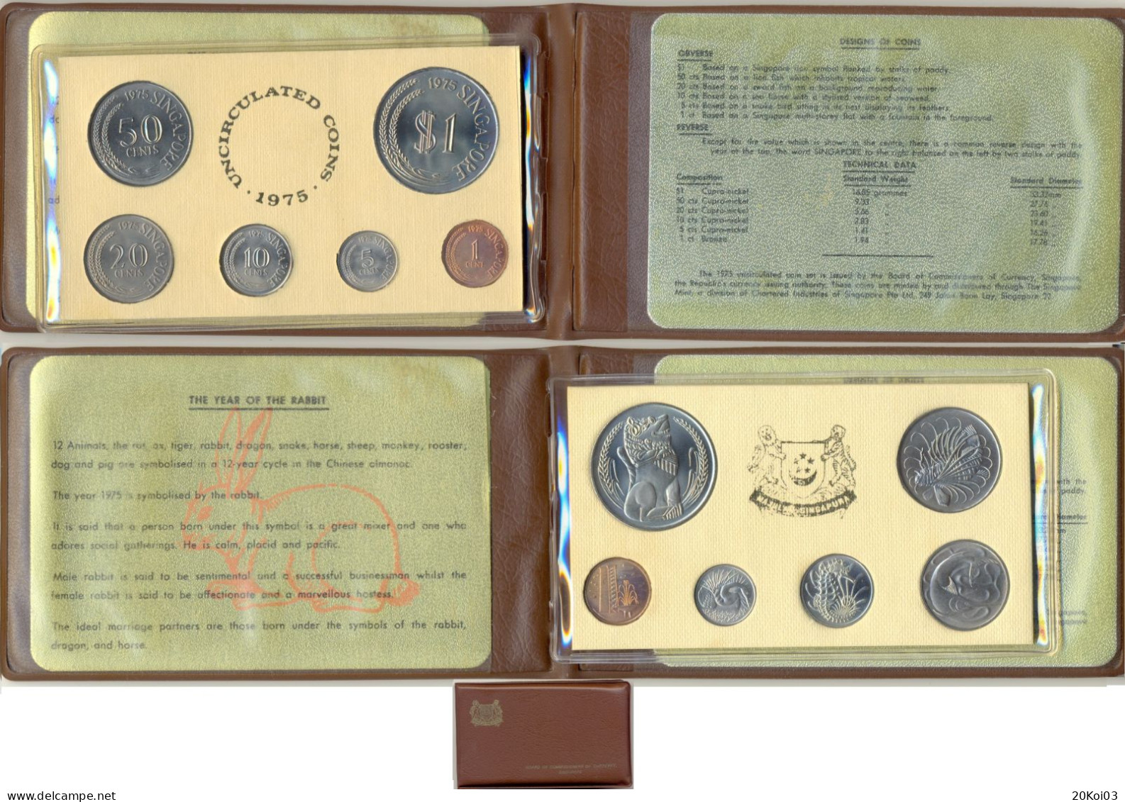 Singapore Coin Set Coins 1975 Uncirculated, The Year Of The Rabbit, Board Of Commissioners Of Currency_SUP - Singapur